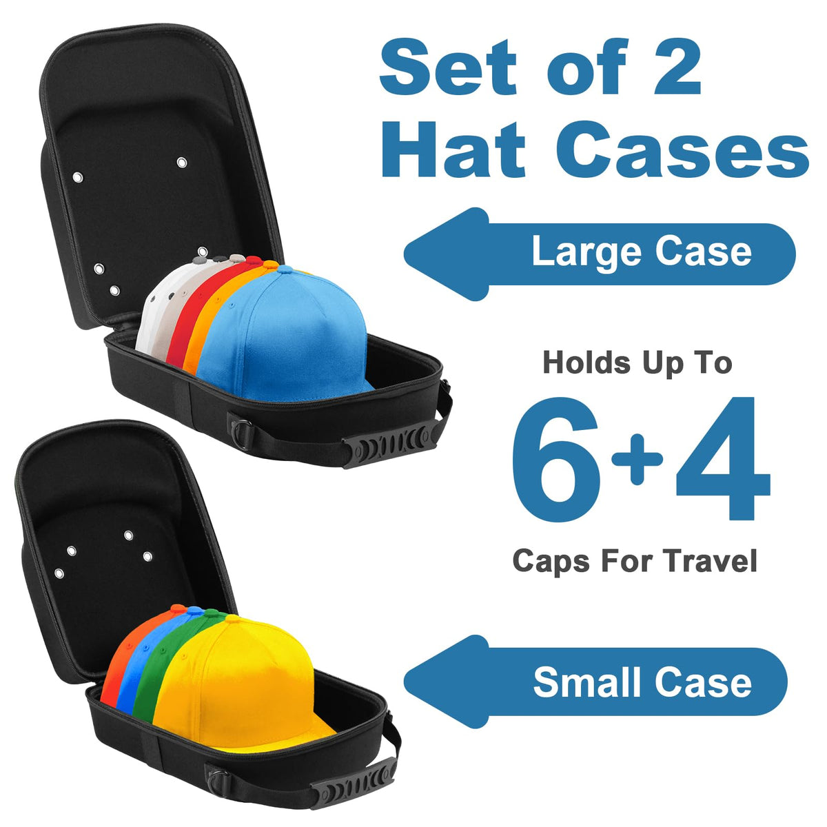 Epesoware Pack of 2 Hat Travel Hard Cases for Baseball Caps - Favorable Hat Storage Organizer with Carrying Handle, Shoulder Strap and Luggage Strap, Protect Up to 10 Hats for Travel Home