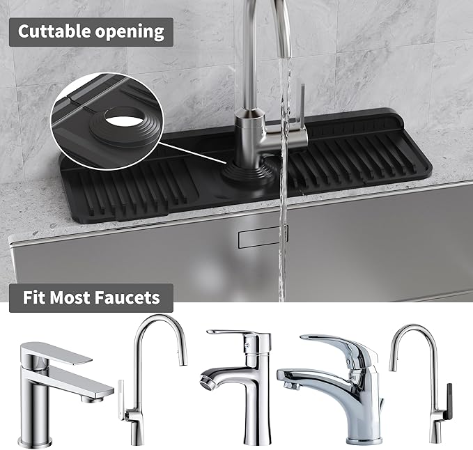 WAFT YEARN 17X5 Inch Silicone Durable Faucet Mat Kitchen Sink Splash Guard