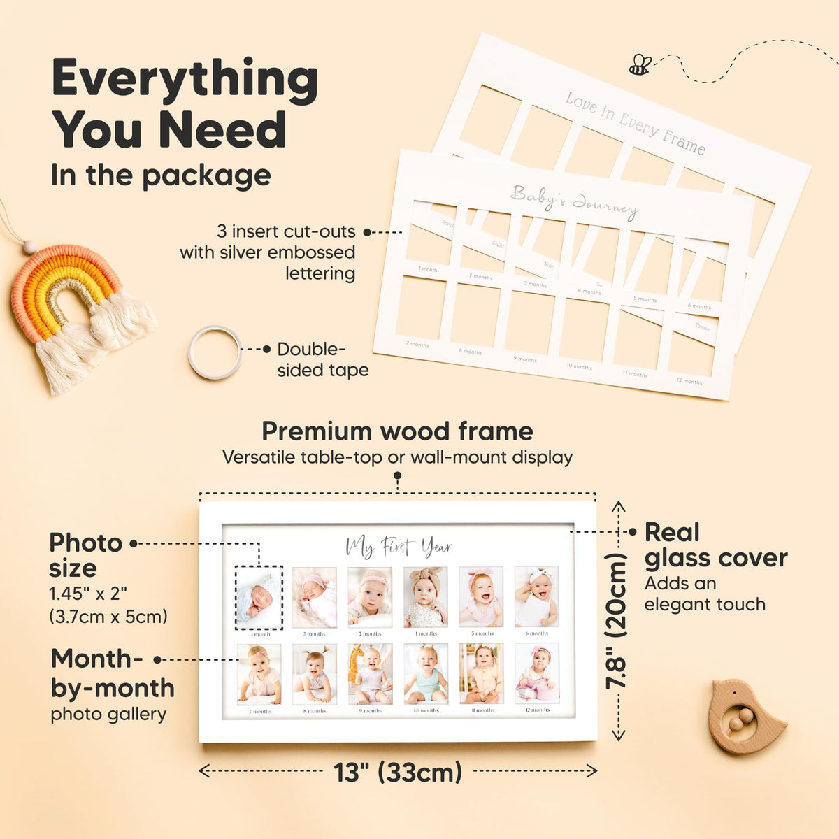 My First Year Photo Frame,12 Months Baby Picture Frame for Newborn Girl,Boy-Baby Shower Gifts Keepsakes,Monthly Baby's One Year Birthday Milestone,1st Nursery Photo Collage Display Board(Alpine White)