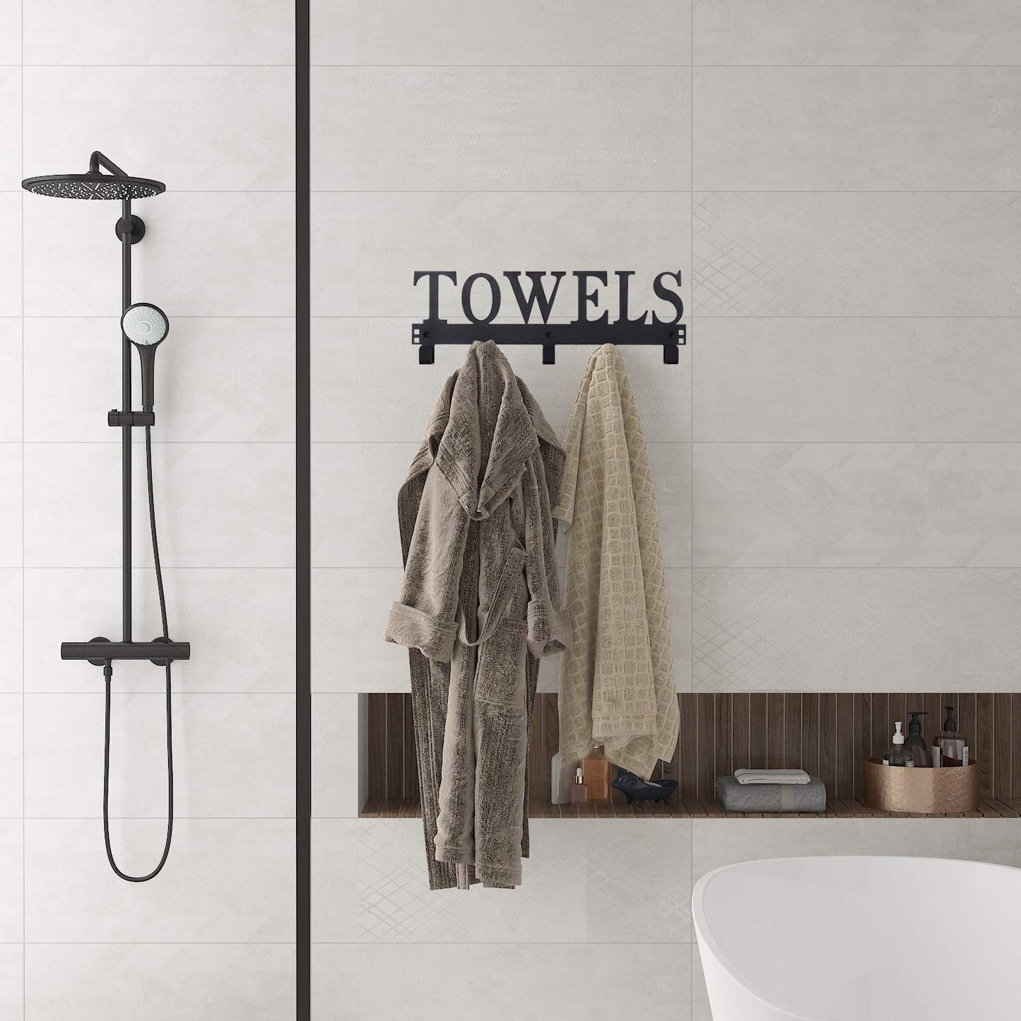 Over The Door Hooks - Towel Holder for Bathroom, Bedroom, Kitchen & Pool - Sandblasted Black Metal Wall Mount