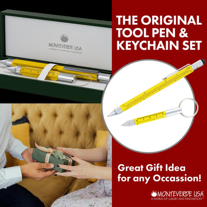 Monteverde One Touch Tool Set Ballpoint Pen with Stylus Yellow + Tool Pen Keychain – 6-in-1 Multifunction Pen Set from Exclusive Collection – Ideal for Engineers (MV35478)