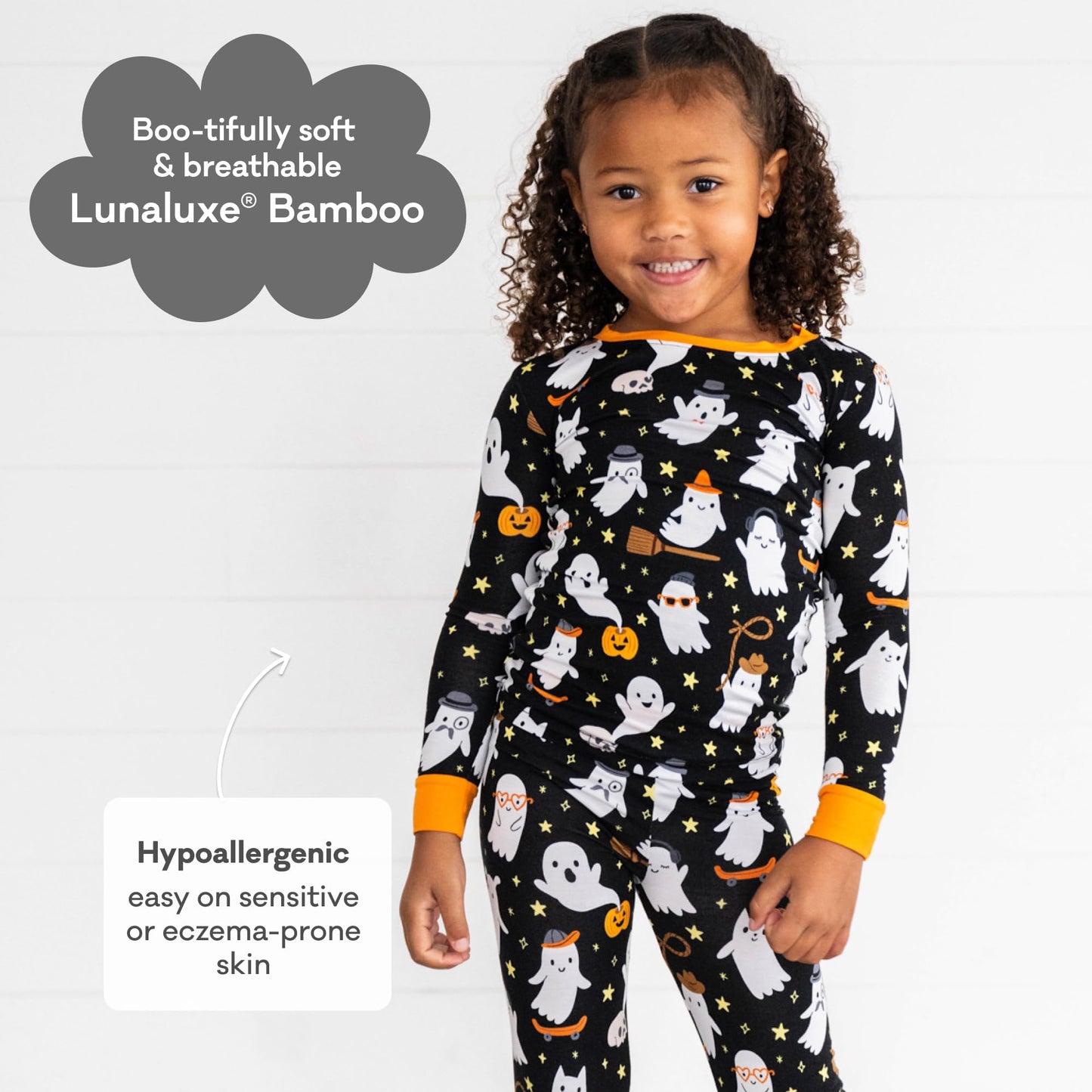 Little Sleepies Two-Piece Halloween Pajamas Set for Boys & Girls, Viscose from Bamboo Toddler Pajamas, Family Matching PJs, Friendly Ghosts, 4T