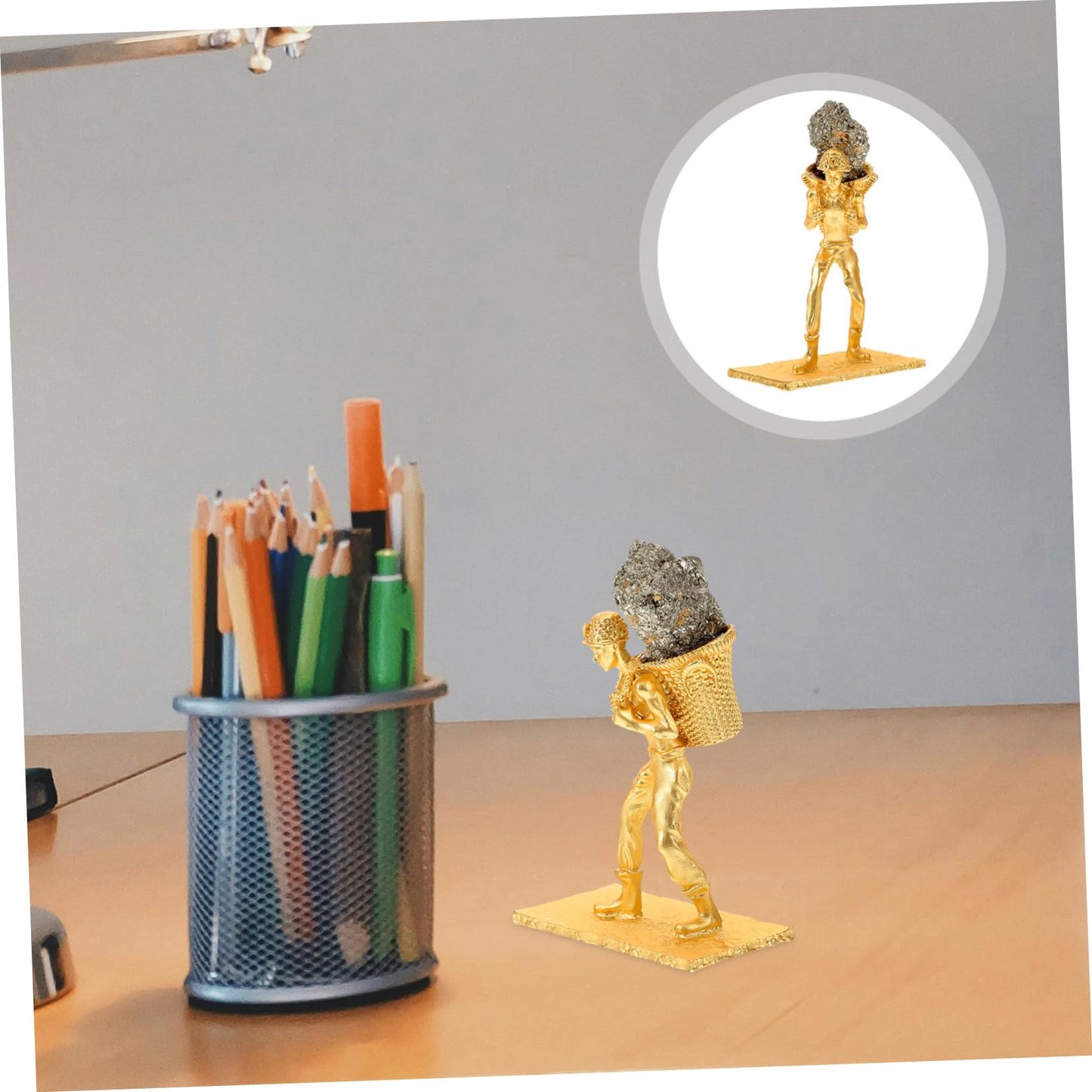IMIKEYA Natural Pyrite Miner Figurine Unique Irregular Stone Ornament for Home and Office Decor Delicate Mineral Statue for Desktop Decoration and Collection