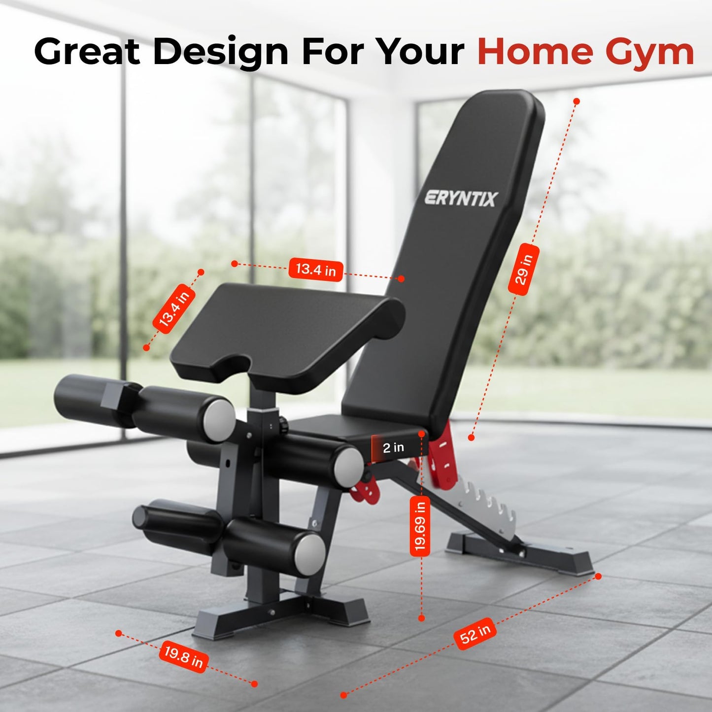 Eryntix Adjustable Leg Extension and Curl Machine, Foldable Pro Heavy-Duty Weight Bench, 1600LBS Workout Bench, 21-Position Multifunctional Weight Benchs, Iscc Plus Certified for Home Gym