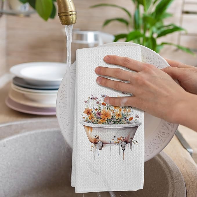 Orange Wildflower Hand Towels for Bathroom Set of 2, Sage Green Shower Head