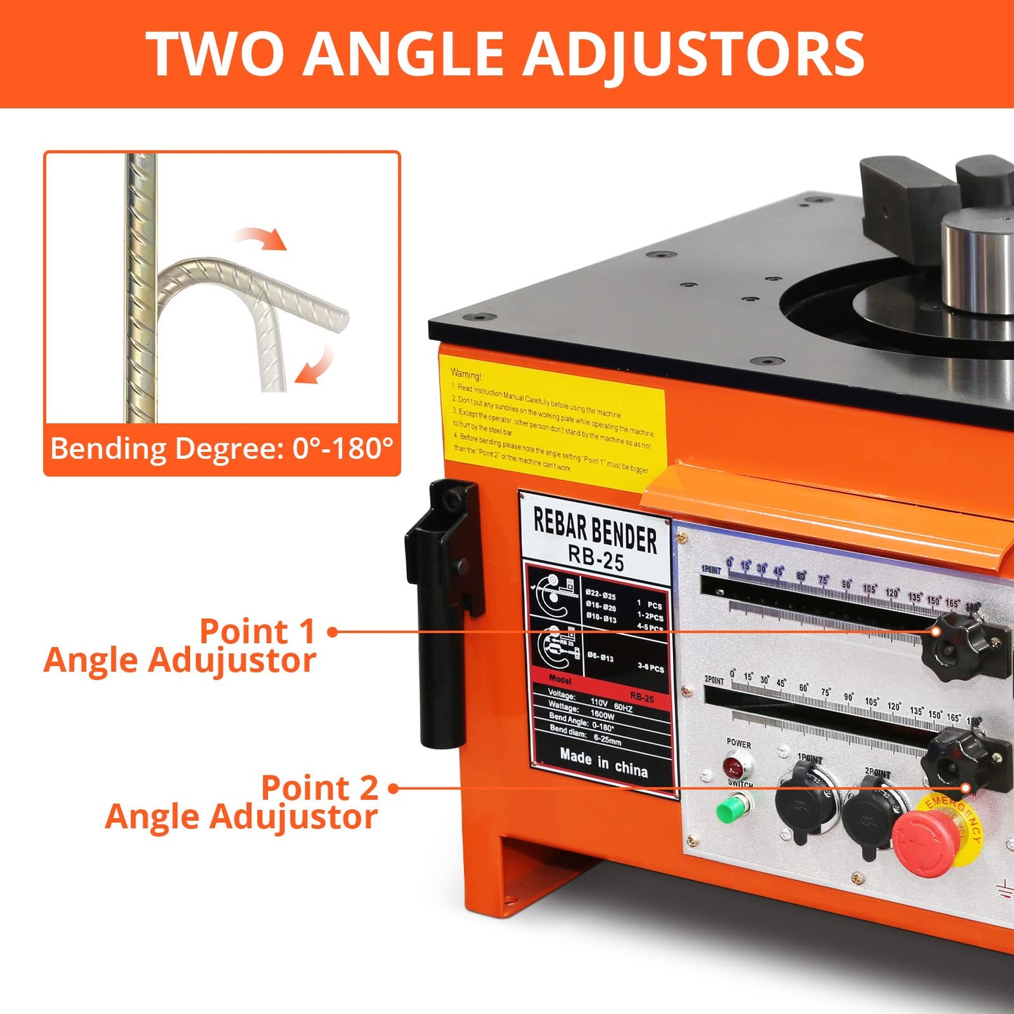 1600W Electric Rebar Bender, 6-7 Seconds Fast Bending Machine, 0-180° Accurate Portable Rebar Bender for 1/4 inch to 1 inch Steel Bar