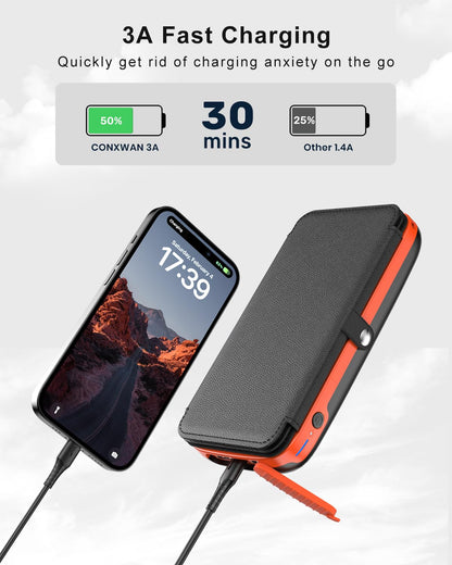 CONXWAN Solar Charger Power Bank – 27000mAh USB C Solar Phone Charger with 3 USB Outputs with 4 Foldable Solar Panels Battery Pack Charger Compatible with Most Smart Phone