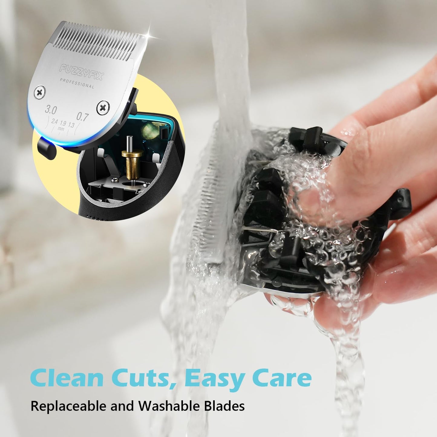 FuzzyFix Dog Clippers for Grooming with 5-in-1 Blade, Dog Grooming Kit Cordless Rechargeable Hair Trimmer Detachable Stainless Steel Blade Pet Shaver for Small Puppy Paw Face Head Body