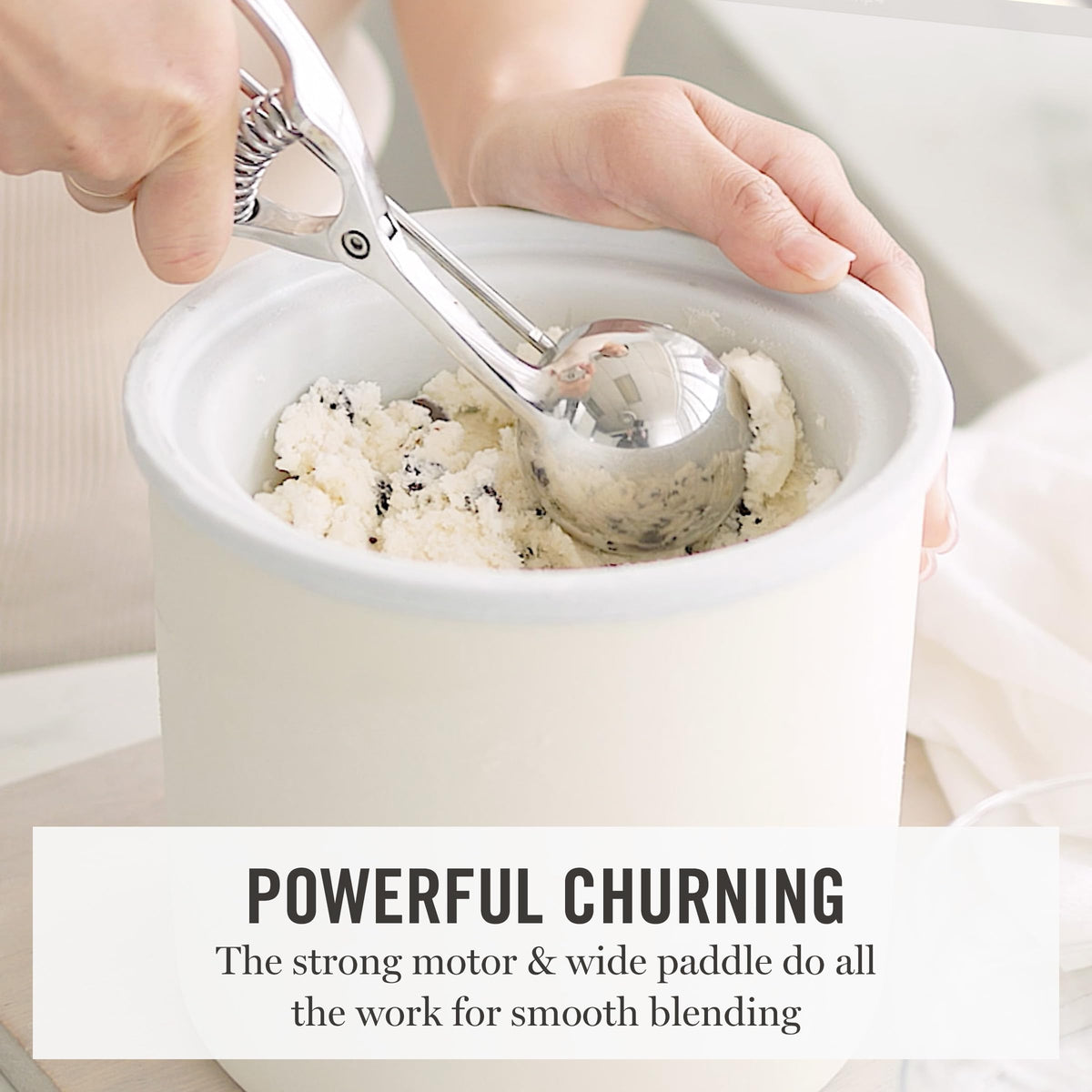 Martha Stewart Ice Cream Maker, 2 Quart Double-Insulated Freezer Bowl, Sorbet & Frozen Yogurt, Ready in 20 Minutes, Mix-Ins Chute, Easy to Clean, Linen Cream