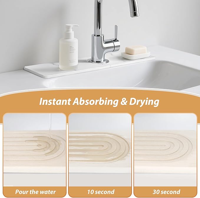 Kitchen Sink Faucet Mat, Diatomaceous Earth Quick Dry Sink Splashback Drying Mat