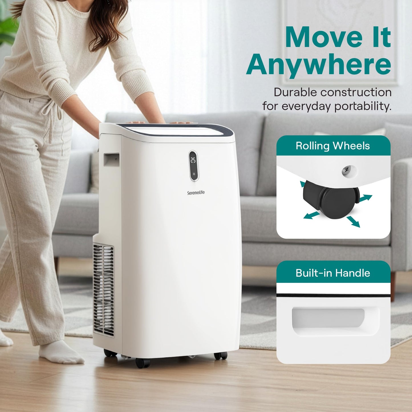 SereneLife Portable Air Conditioner 14000 BTU With WIFI | 3-in-1 Cooling, Fan and Dehumidifier | 24-H Timer Up to 650 Sq Ft Coverage | AC Unit for Bedroom, Home & Office, Includes Window Kit & Remote