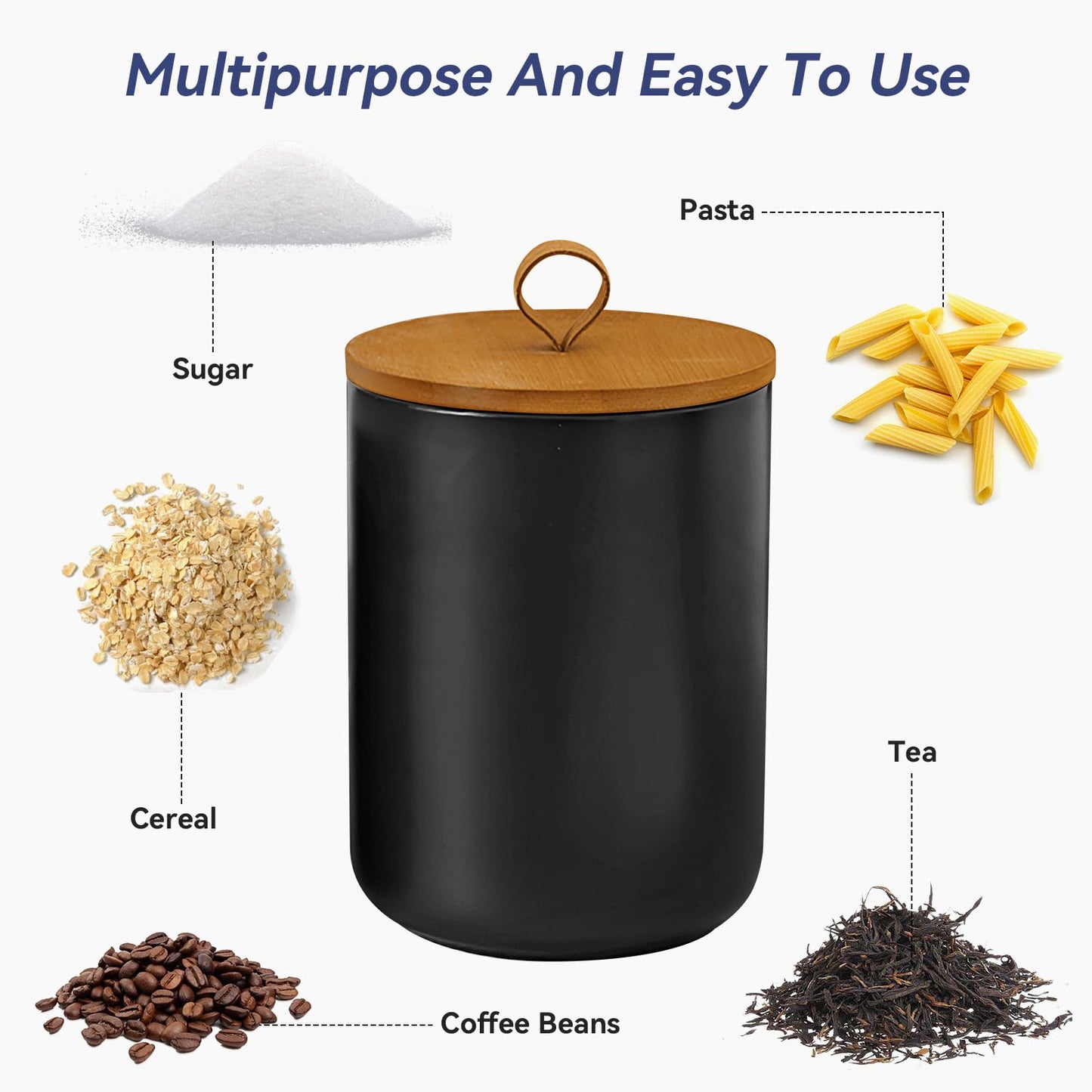 Jueison Ceramic Storage Jars, Modern Elegant Highly Polished Airtight Gorgeous Storage Canisters with Wooden Lid Small Food Stroage Jar for Kitchen Spice Tea Vanilla Sugar Coffee Beans (Black trumpet)
