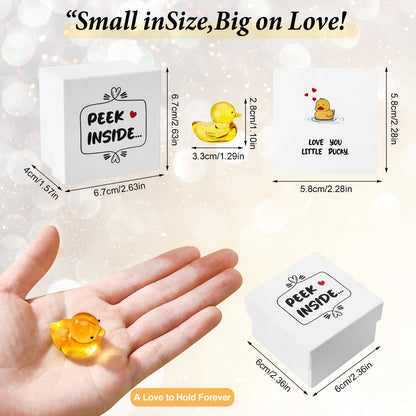 Ovveroche Yellow Glass Ducky Figurine, Mini 3D Crystal Duck Keepsake, Small Animal Ornament with Gift Box &Greeting Cards,Gift for Her, Mom, Daughter, Valentine Birthday Home Desk Decor