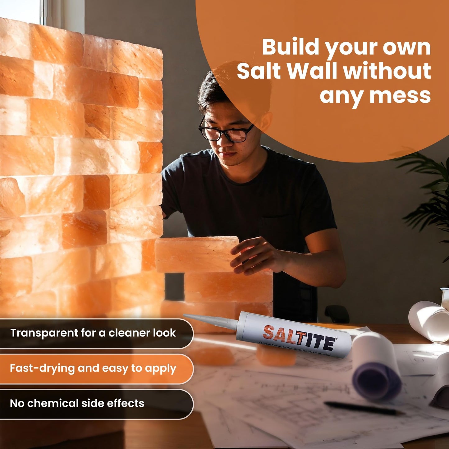 Himalayan Transparent Salt Glue for Salt Bricks and Tiles, Strong Adhesive for Building Pink Salt Walls