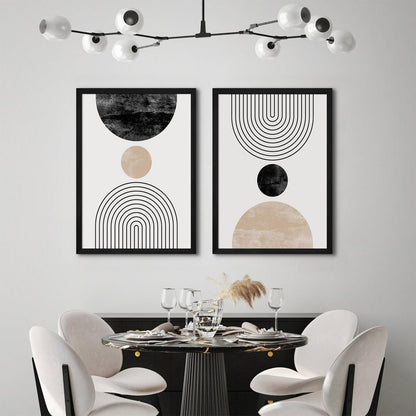 Mid Century Modern Wall Art Prints Set of 2 Neutral Abstract Geometric Wall Art Boho Canvas Prints Mid Century Eoind Wall Decor Modern Abstract Pictures Artwork for Home Room 12x16 Inch Black Framed