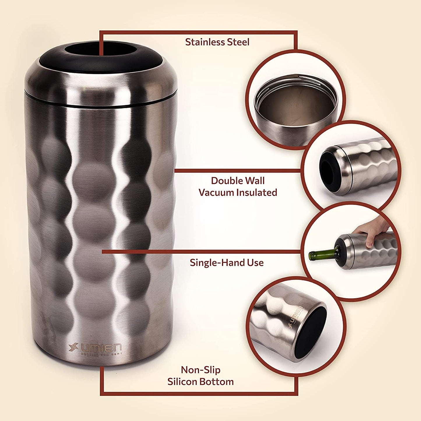 Premium Wine Chiller - 750ml Stainless Steel Bottle Cooler, Double-Walled & Vacuum Insulated - Keeps Wine Cold for 6+ Hours - Perfect Christmas Gift for Wine Lovers – Fits Most Champagne Bottles