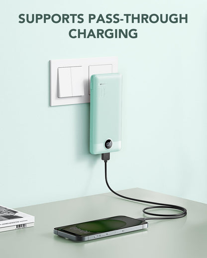 VRURC Portable Charger Built-in Cables and AC Wall Plug, USB C Power Bank 10000mAh, Travel Battery Portable Phone Charger Compact Lightweight External Battery Pack for Smart Phones, Tablets etc-Green