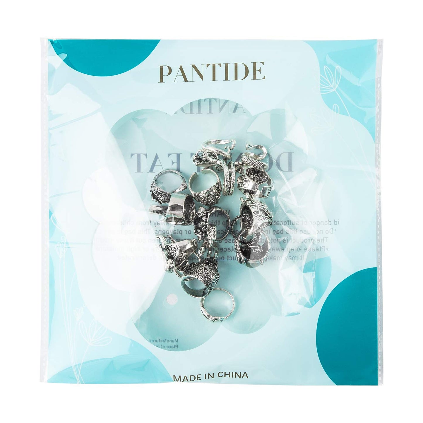 PANTIDE 16Pcs Vintage Silver Punk Rings Set for Men Women, Gothic Alloy Biker Adjustable Rings, Halloween Skeleton Skull Evil Eye Dragon Claw Octopus Dragon Knuckle Stacking Circlet Jewelry