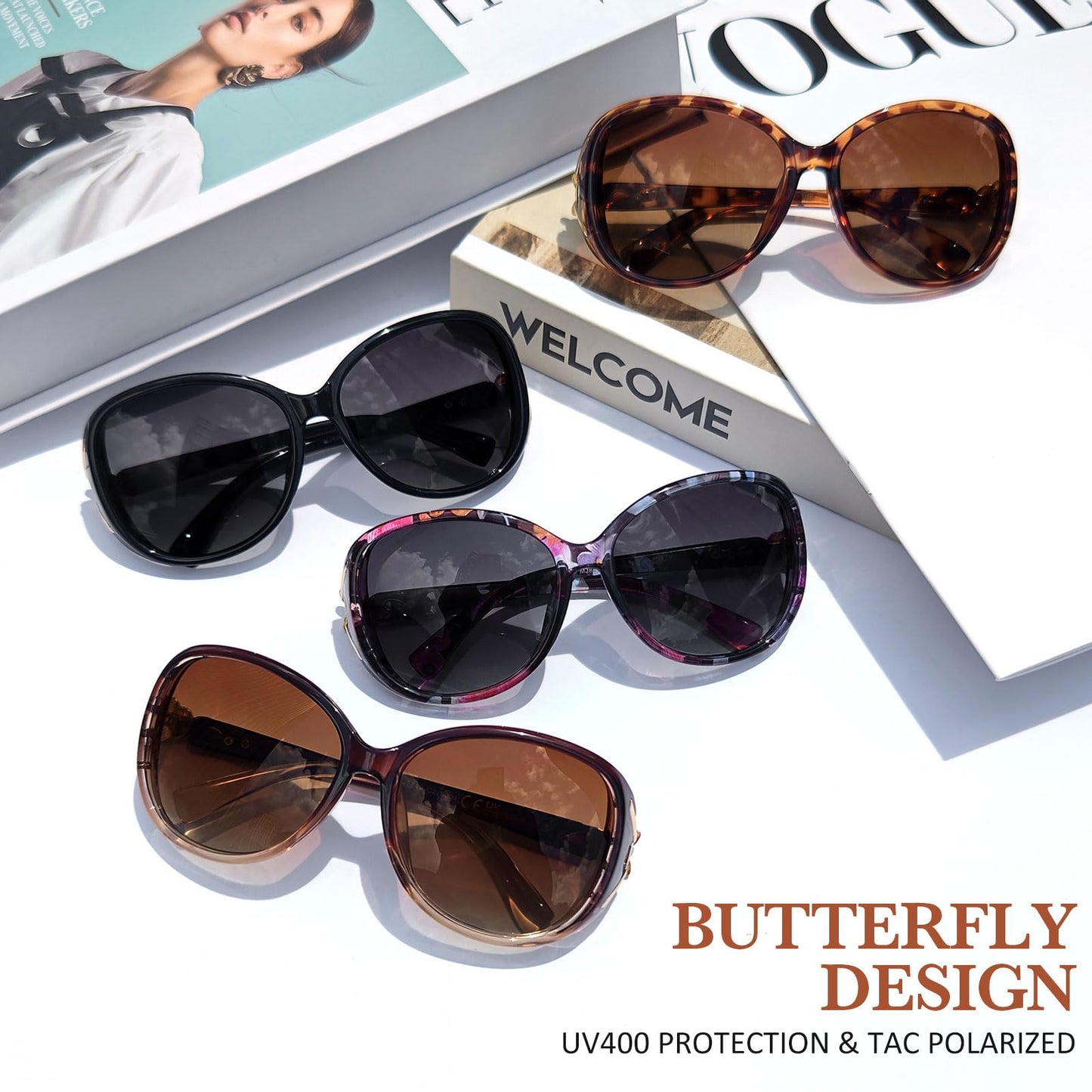 Sunier Polarised Sunglasses Women,Trendy Oversized Sun Glasses,Fashion Ladies Shades with UV400 Protection Shades