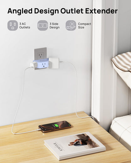 TROND Multi Plug Outlet Extender 2 Pack - Electrical Wall Splitter, 3 Way Angled Wall Outlet Adapter, Cruise Essentials, Small Multiple Plug Expander for Cruise Ship Home Office Dorm Room, White