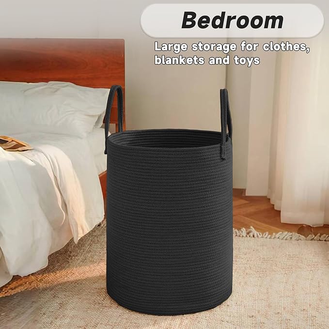 Large Woven Laundry Basket Hamper, 60L Cotton Rope Storage Bin