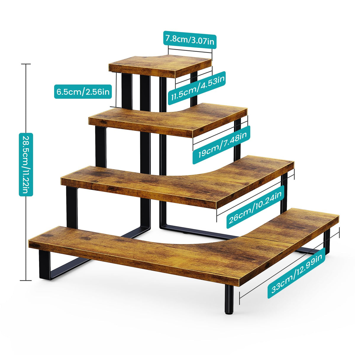 ELITEROO 4 Tier Display Riser Stand, Wood & Metal, Space Saving Corner Stand for Retail, Vendor & Home Use