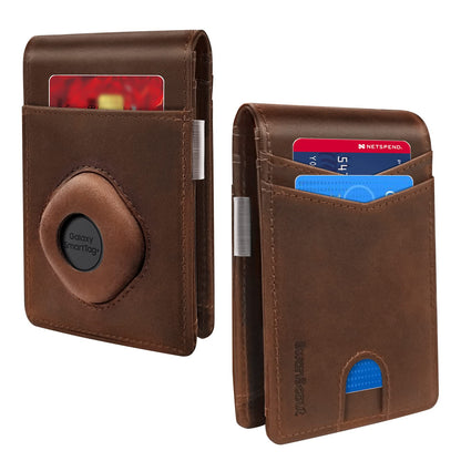 Wallet for Samsung Galaxy SmartTag & SmartTag+ Plus, Money Clip Version, RFID Blocking Genuine Leather Bifold Wallet with Gift Box (Not Include Tracker)