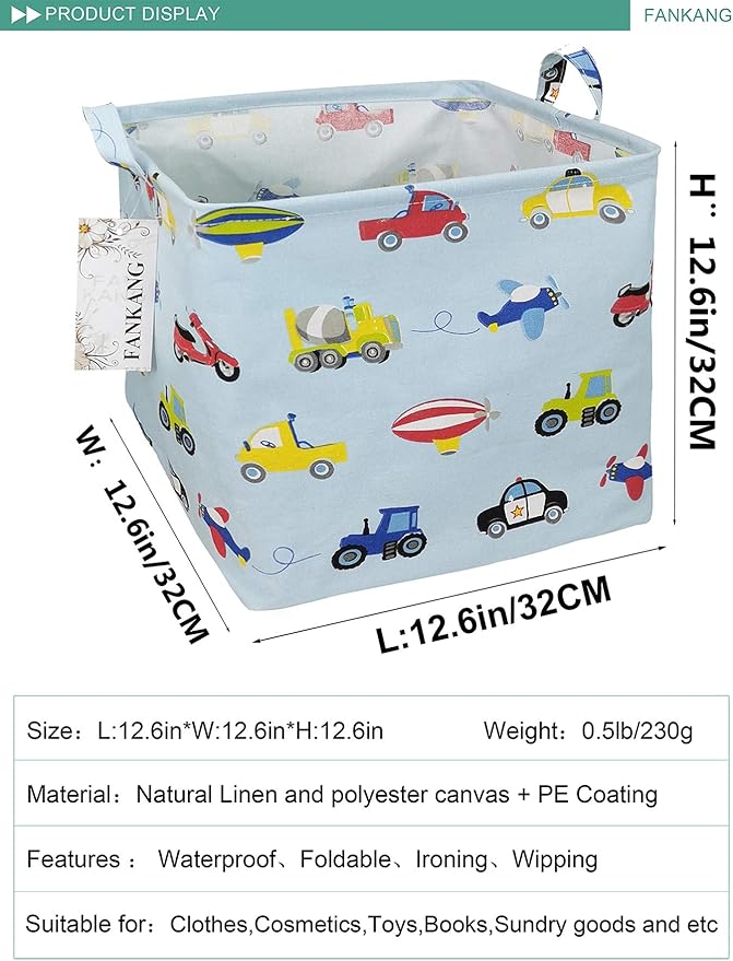 FANKANG Square Nursery Hamper Storage Bins Canvas Laundry Basket Foldable