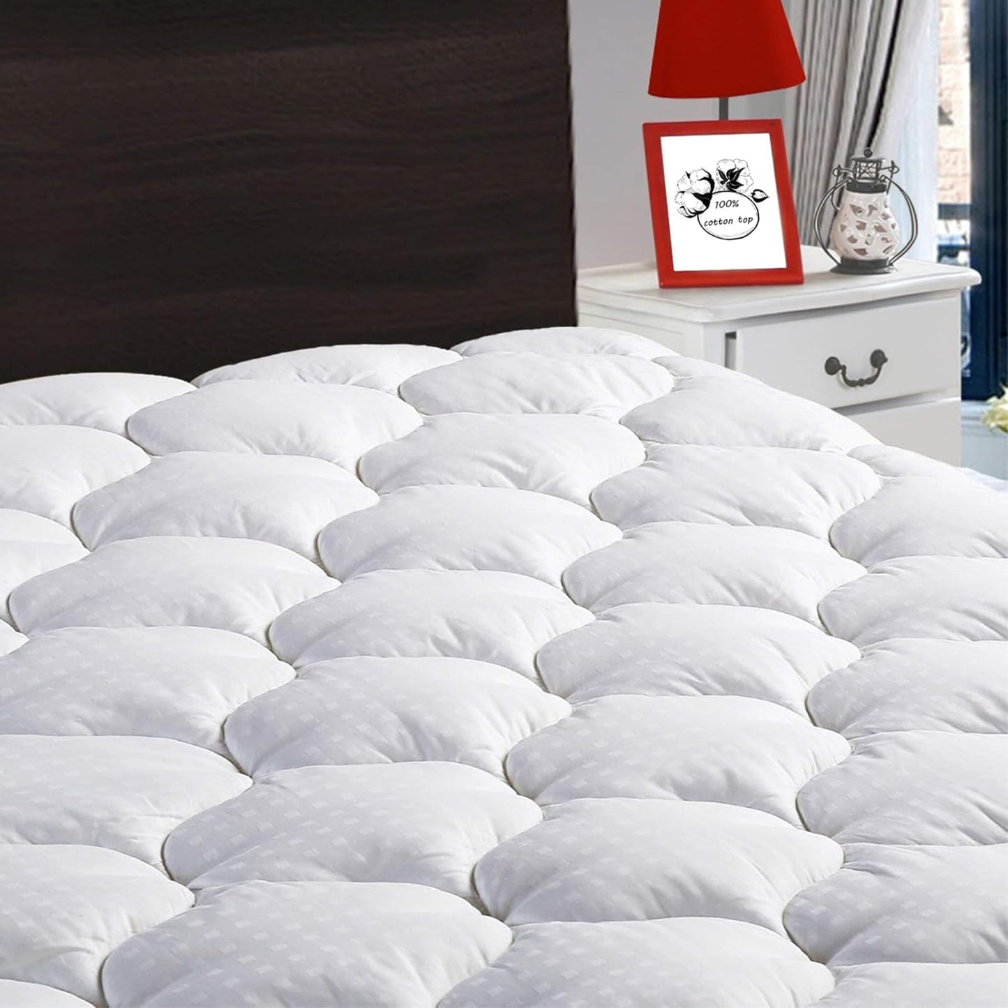 LEISURE TOWN Cotton Queen Mattress Pad Fitted Quilted Mattress Cover Pillow Top Mattress Topper Cooling Soft Breathable Mattress Protector with 8-21 Deep Pocket,Machine Washable (60x80 White)