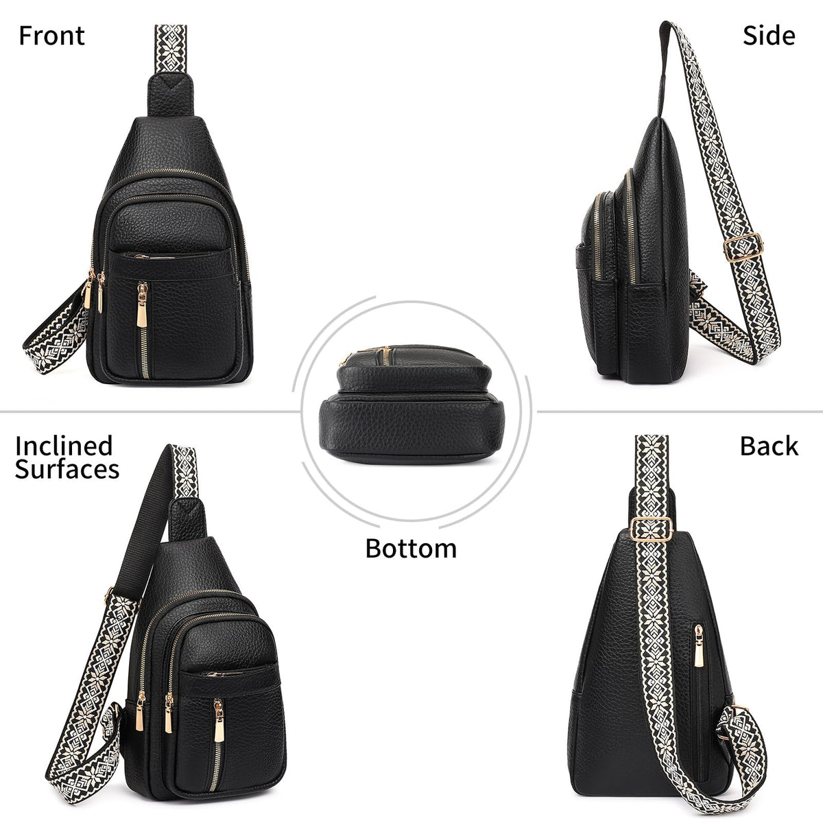 FALAN MULE Small Crossbody Sling Bags Fanny Packs Leather Purses Chest Bag for Women (Black)