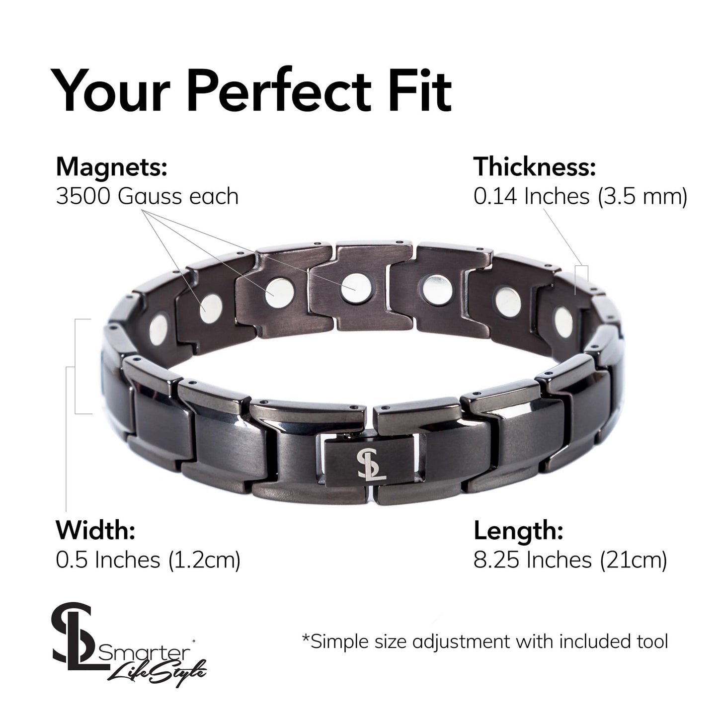 Smarter LifeStyle Elegant Titanium Magnetic Bracelet (Gunmetal Grey)