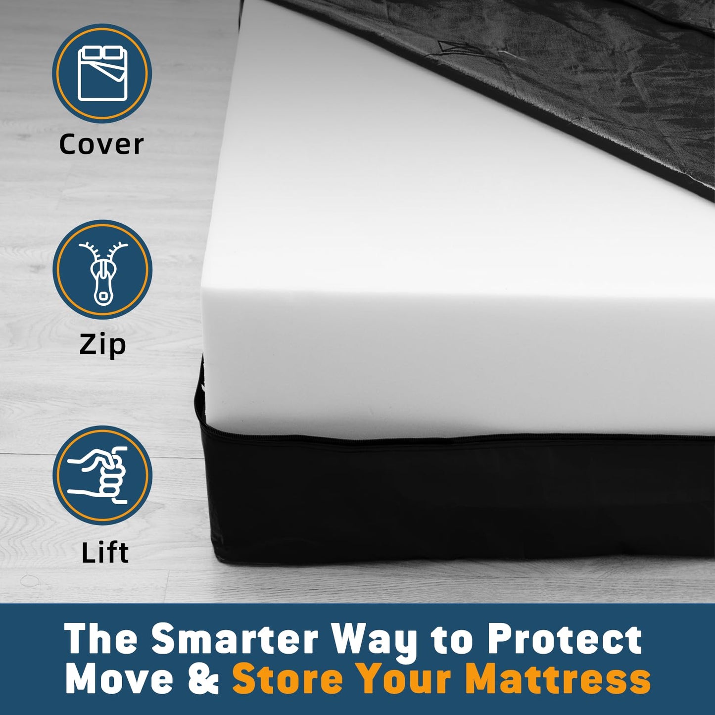 Tarpupu Mattress Bag for Moving Storage Handles Zipper Heavy Duty Twin Mattress Encasement Reusable Waterproof Mattress Cover Protector Moving Dorm Apartment Packing Storage (77"x42"x15" Black)