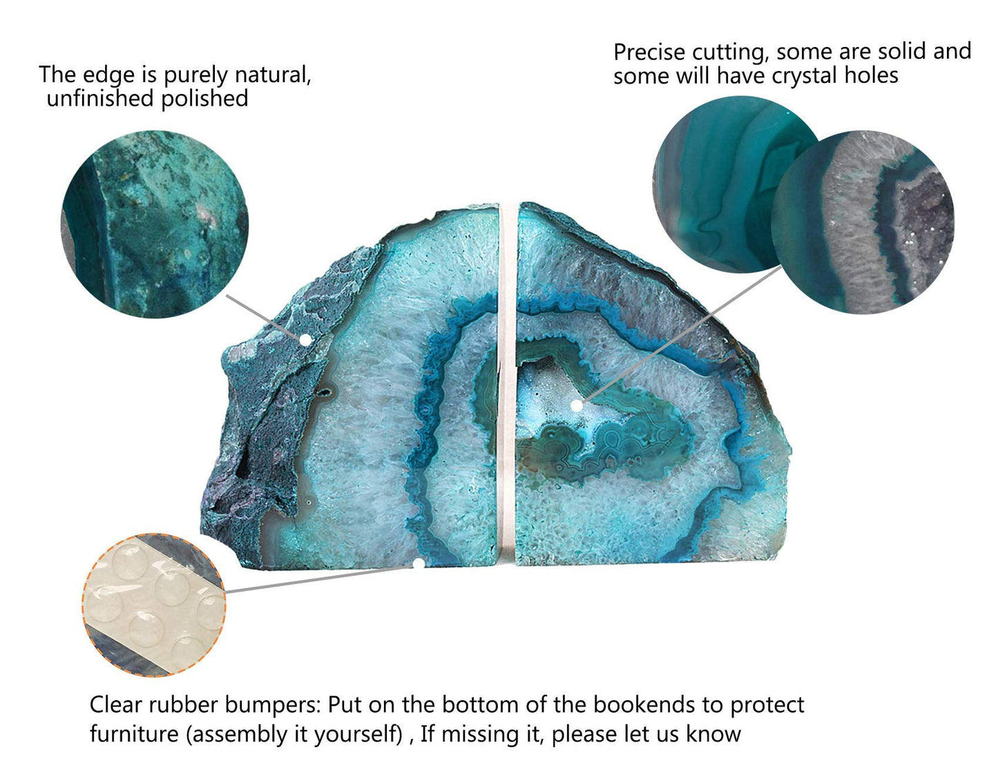 AMOYSTONE Teal Agate Bookends 3-4 lbs & Rose Quartz Bookends 3-4 lbs for Home Decor