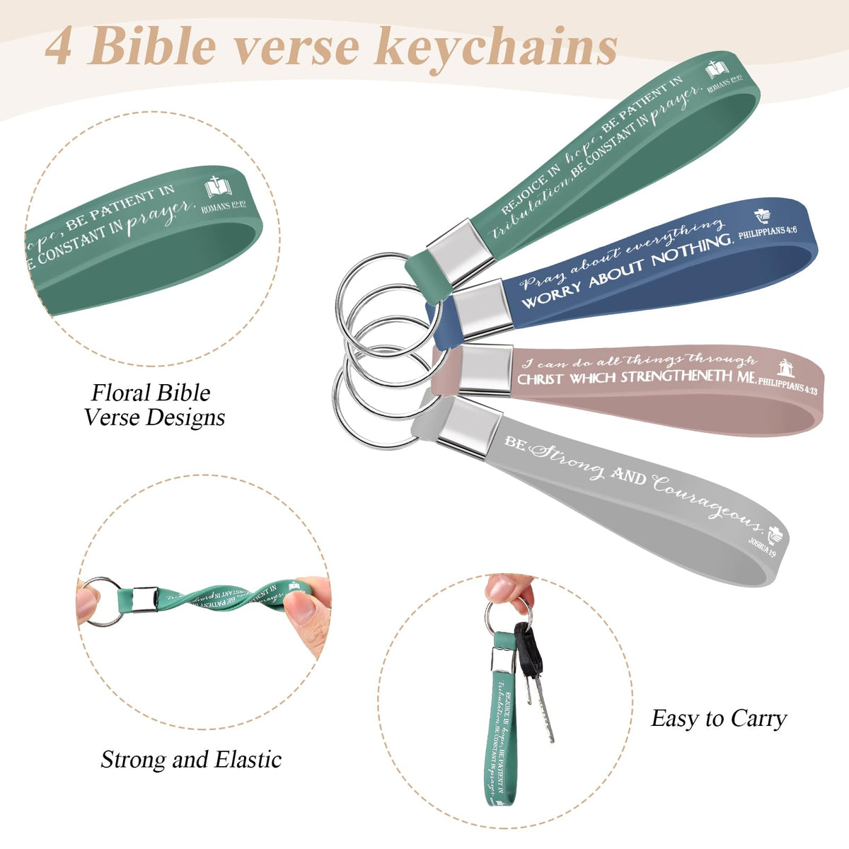 Fumete 4 Set Mothers Day Christian Gifts for Women 16oz Skinny Cup Religious Cosmetic Bag and Bible Verse Keychain Appreciation Church Gifts for Mom Grandma Teacher Dad(Classic Color,Floral)