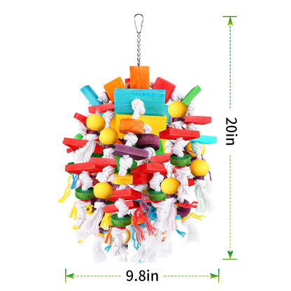 Jijizhazha Bird Chewing Toys, Multicolored Wooden Blocks, Best for African Grey Parrot, Macaws, Cockatoos & Amazon Parrots
