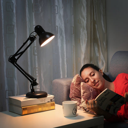 Lepro Desk Lamp, E27 Swing Arm Desk Lamp with Clamp, Classic Black Table Lamp, E27 Bulb Holder, Flexible Black Desk Light for Study Desk, Office, Bedroom, Reading, Nails, Back to School and More