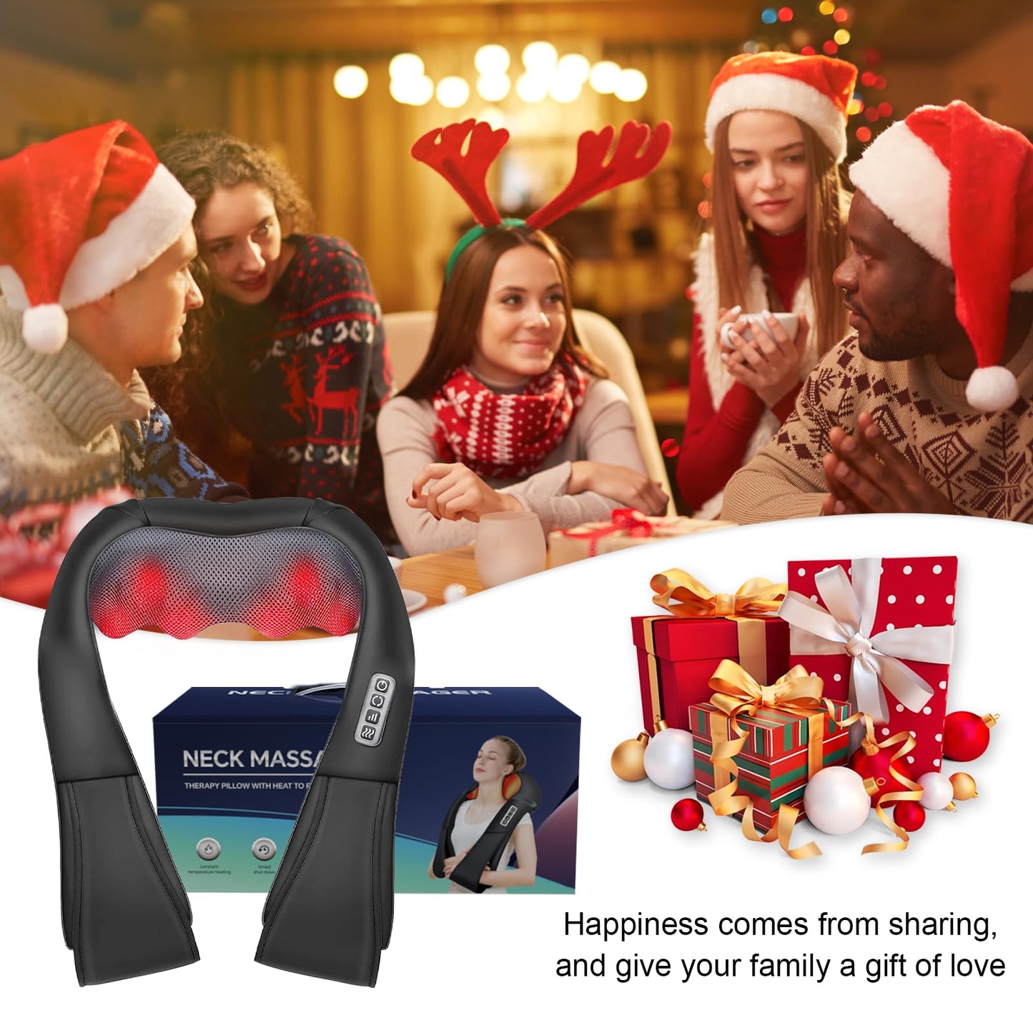 White Elephant Gifts for Adults,Neck Massager,Christmas Gifts for Women Men - Shiatsu Back and Neck Massager,Shoulder Massager Deep Tissue with Heat,Electric 4D Massage Pillow(NOT Cordless)