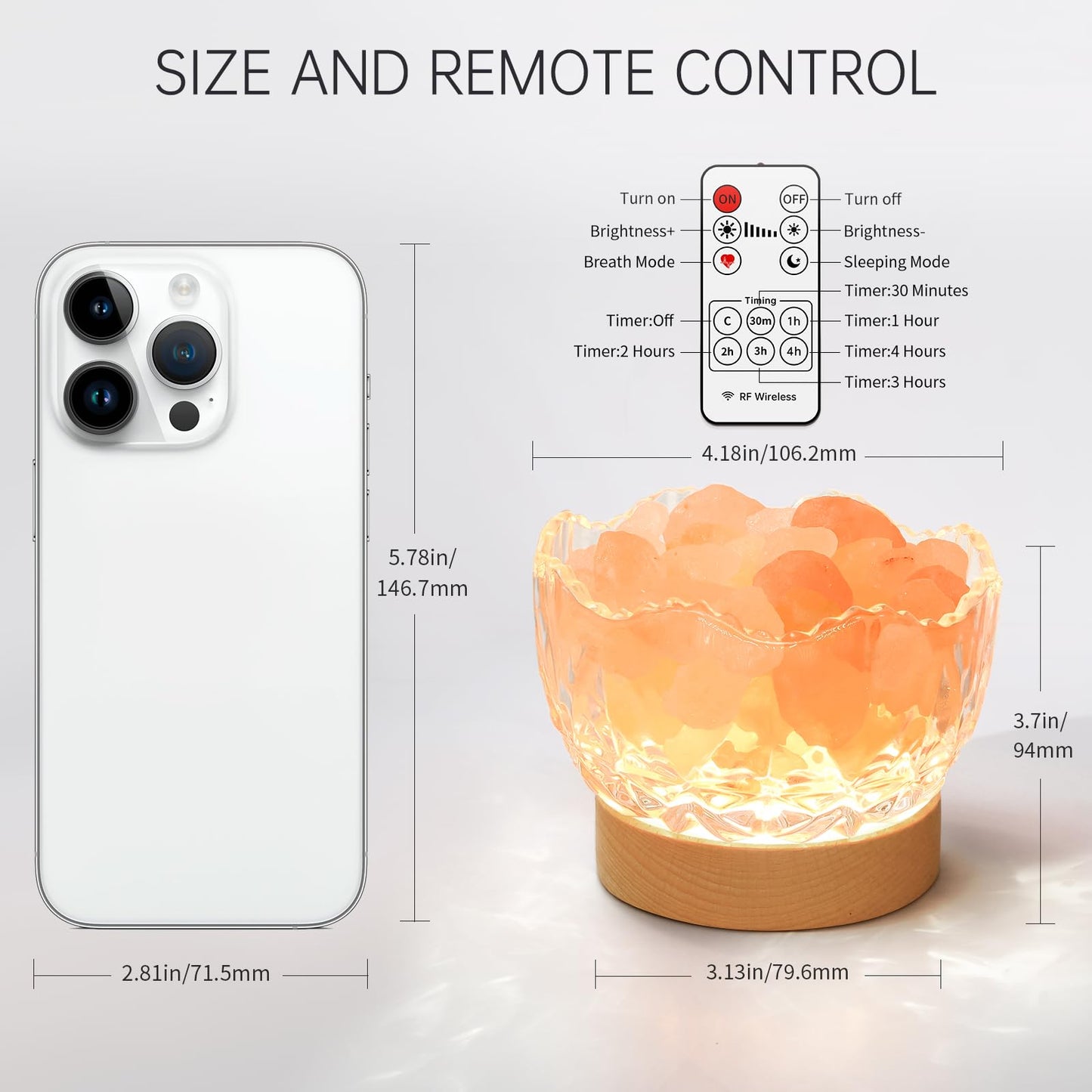 HSLZOMI Himalayan Salt Lamp, Pink, Wooden Base, 10 Levels of Light Intensity Adjustment, USB Plug, 1 Year Warranty
