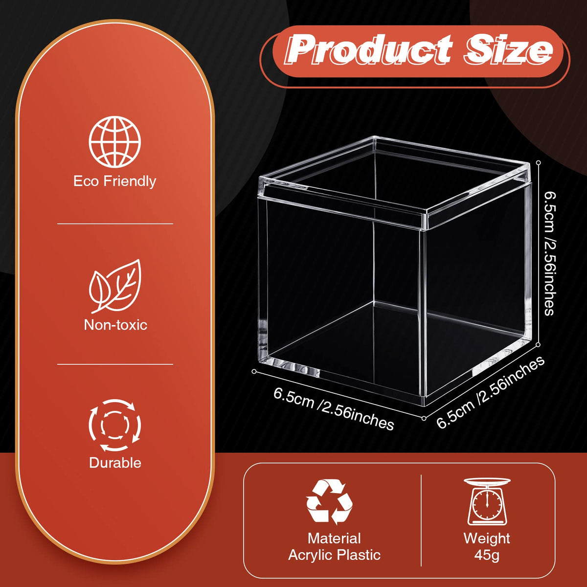 CHENGU 18 Pack Acrylic Boxes Clear Cube Small Square Storage Box with Lid Acrylic Display Small Container Clear Candy Cubes for Candy Jewelry Display(2.6 x 2.6 x 2.6 Inch)