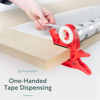 Wrap Buddies Tabletop Gift Wrapping Tool with Tape Dispenser – Set of 2 Adjustable Wrapping Paper Table Clamps with Craft Tape Dispenser - Perfect for Holidays and Crafting - Cherry Red