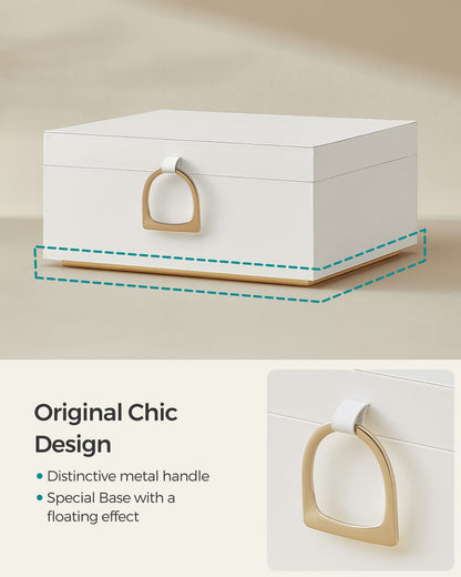 SONGMICS 2-Layer Jewellery Box, Jewellery Organiser with Handle, Removable Jewellery Tray, Jewellery Storage, Floating Effect, 20.5 x 24 x 11 cm, Gift Idea, White JBC165W01