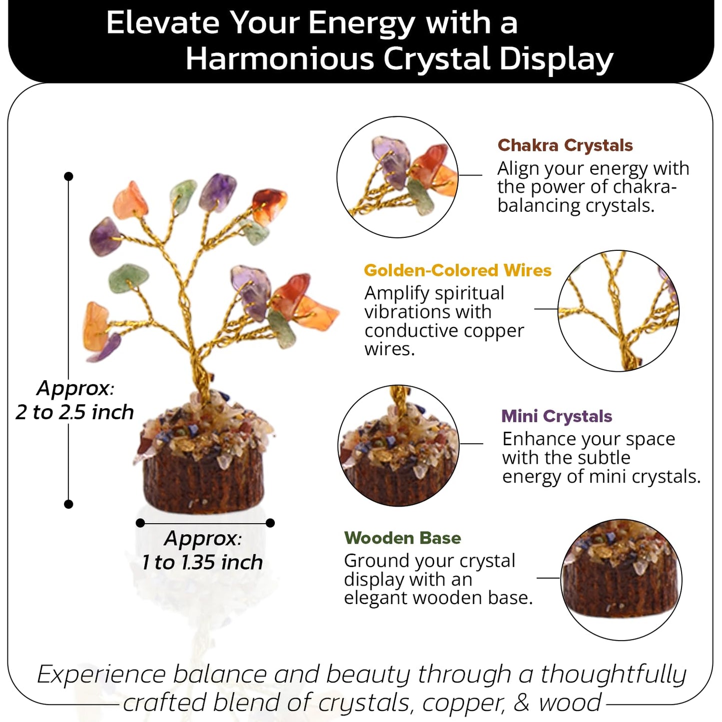 Set of 12 Mini Crystal Tree w/Black Tourmaline Orgonite Pyramid — Handcrafted Tree of Life Healing Crystal — Natural Chakra for Positive Energy, Home & Office Desk Decor, Birthday Gifts for Mom & Dad