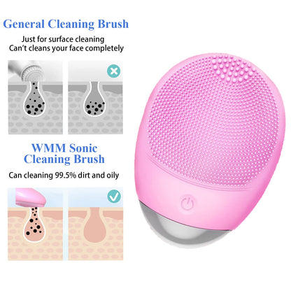 Facial Cleansing Brush, 3-in-1 Electric Soft Silicone Waterproof Face Scrubber, USB Rechargeable IPX7 Waterproof Sonic Vibrating Face Brush for Deep Cleansing, Gentle Exfoliating and Massaging