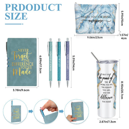 Domensi 6 Pcs Employee Appreciation Gift Set for Women Female Thank You Gift May You Be Proud 20 oz Rustic Marble Sign Tumbler Makeup Bag Journal for Nurse Lady Work Business(Blue)