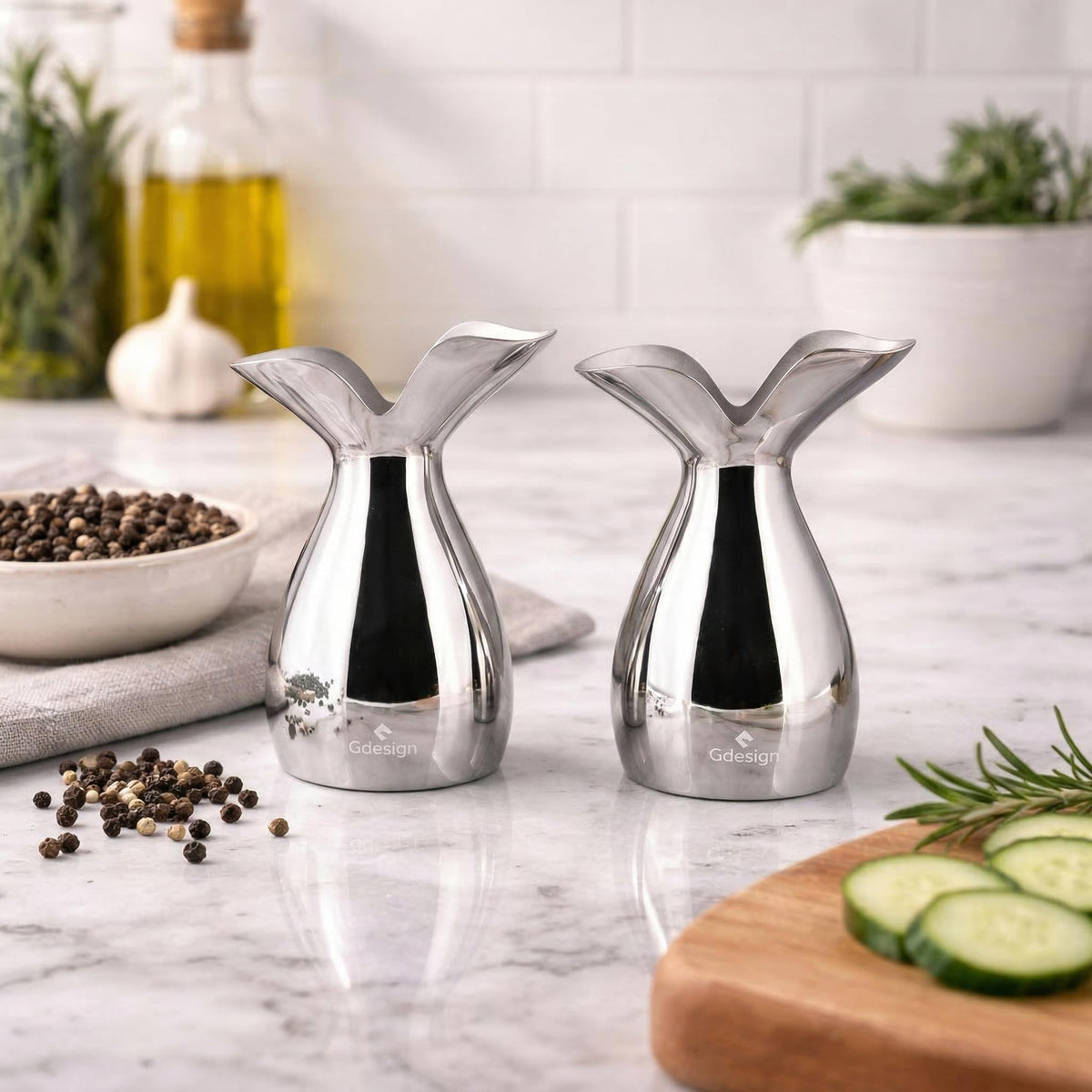 Gdesign Stainless Steel Home Decor Accessory Set, Flatware Table Set with Small Vase, Dessert Fork and Holder, Napkin Ring, Salt and Pepper Shaker, Tealight Candle Holder, Gift for Wedding, Birthday