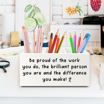 XPH Inspirational Office Pen Pencil Holder Organizer for Desk, Thank You Appreciation Gifts for Women Men, Inspirational Gifts Wooden Box Sign for Home Office Desk Tabletop Decorations