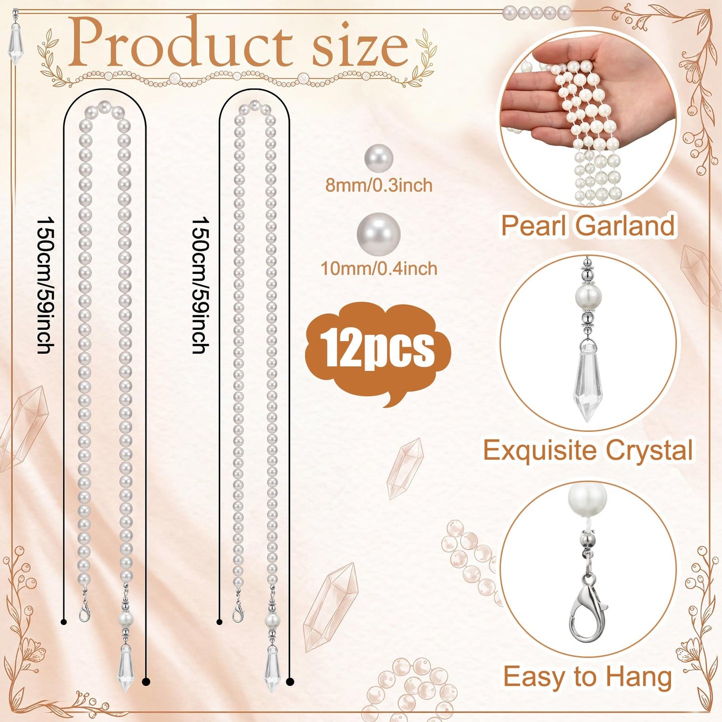 Giegxin 24 Pcs 118 ft Wedding Pearl Backdrop Crystal Garland Faux Pearl Hanging String Bridal Party Garland Hanging Decoration for Wedding Party Flower Home Window Ceiling Draping Decoration