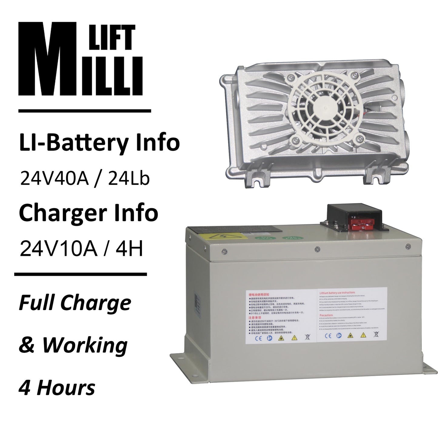 Millilift Electric Pallet Jack, 3300LB Capacity,Heavy-Duty Forks 45"x27", Powerful Drive Motor, 24V 40AH LiFePO4 Battery with Built-in Charger, 2–4H Runtime, for Warehouse,Logistics Company