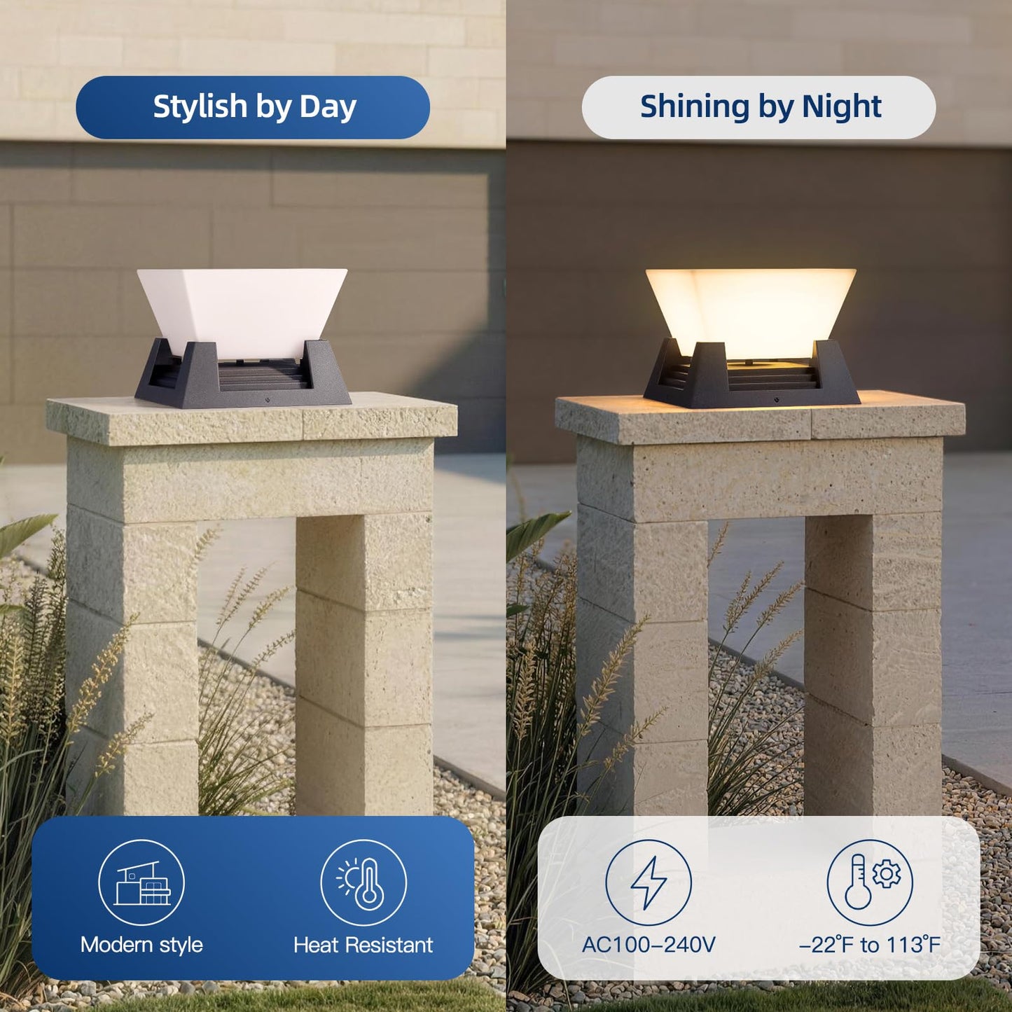 ZRJJMLAN Outdoor Post Lights, 11" Hard Wired Pillar Light, IP54 Waterproof Column Lamp E26 LED Bulb Modern Fence Deck Lantern 3000K Outside Landscape Lighting for Patio Garden Backyard Gate Decoration