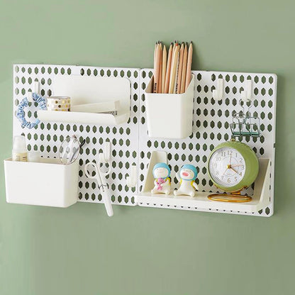 Halyuhn PegBoard Wall Organizer, Plastic Wall Pegboard Kit, 2 White Pegboard and 10 Pegboard Accessories, Wall Mount Pegboard with Hooks, Wall Display Peg board for Home and Office, 19.5” x 9.5”